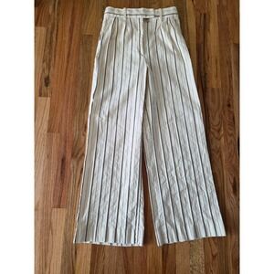 Banana Republic Wide Leg Striped Summer Trousers Pants Crisp Twill Off White (8)